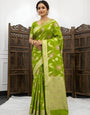 Sempiternal Green Banarasi Dola Silk Saree With Enthralling Blouse Piece