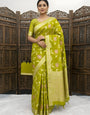 Opulent Mehndi Banarasi Dola Silk Saree With Intricate Blouse Piece