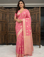 Seraphic Pink Banarasi Dola Silk Saree With Bucolic Blouse Piece