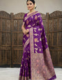 Exuberant Purple Banarasi Dola Silk Saree With Glittering Blouse Piece