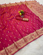Ideal Dark Pink Pure Zari Weaving Banarasi Silk Saree With Brood Blouse Piece
