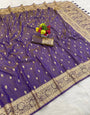 Exceptional Lavender Pure Zari Weaving Banarasi Silk Saree With Epiphany Blouse Piece