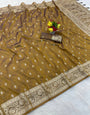 Flaunt Mustard Pure Zari Weaving Banarasi Silk Saree With Diaphanous Blouse Piece