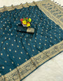 Transcendent Rama Pure Zari Weaving Banarasi Silk Saree With Luxuriant Blouse Piece