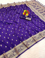 Sizzling Royal Purple Pure Zari Weaving Banarasi Silk Saree With Gleaming Blouse Piece