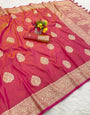 Entrancing Dark Pink Pure Zari Weaving Banarasi Silk Saree With Traditional Blouse Piece