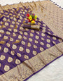 Panoply Lavender Pure Zari Weaving Banarasi Silk Saree With Pleasurable Blouse Piece