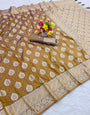 Radiant Mustard Pure Zari Weaving Banarasi Silk Saree With Enamoring Blouse Piece