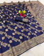 Resonant Navy Blue Soft Silk Saree With Charismatic Blouse Piece