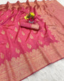 Blooming Dark Pink Soft Silk Saree With Innovative Blouse Piece