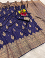Designer Navy Blue Soft Silk Saree With Skinny Blouse Piece