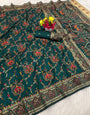 Fragrant Dark Green Pashmina Saree With Capricious Blouse Piece