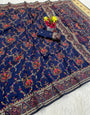 Captivating Navy Blue Pashmina Saree With Charming Blouse Piece