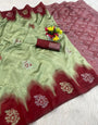 Glowing Pista Soft Silk Saree With Gorgeous Blouse Piece