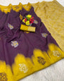 Trendy Wine Soft Silk Saree With Fantabulous Blouse Piece