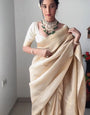 Eye-catching 1-Minute Ready To Wear Beige Kanjivaram Silk Saree