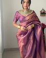 Glowing 1-Minute Ready To Wear Purple Kanjivaram Silk Saree