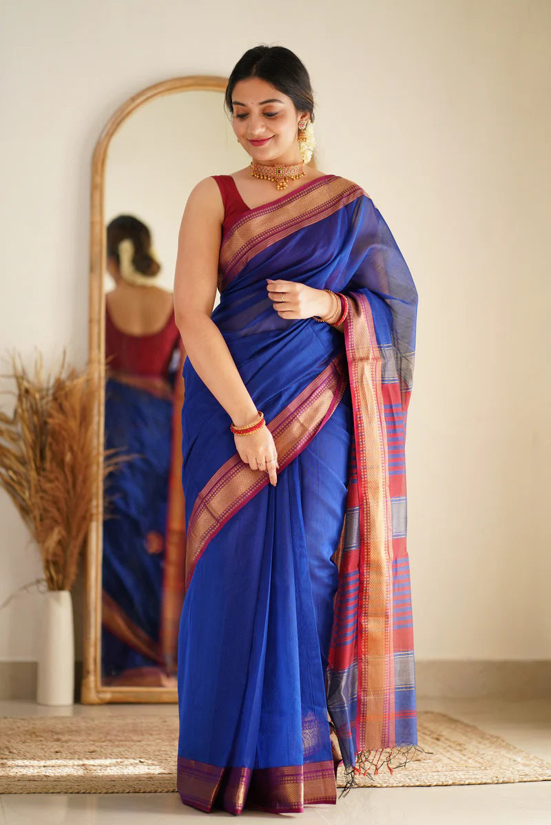 Persian Blue Maheshawari Cotton Silk Saree