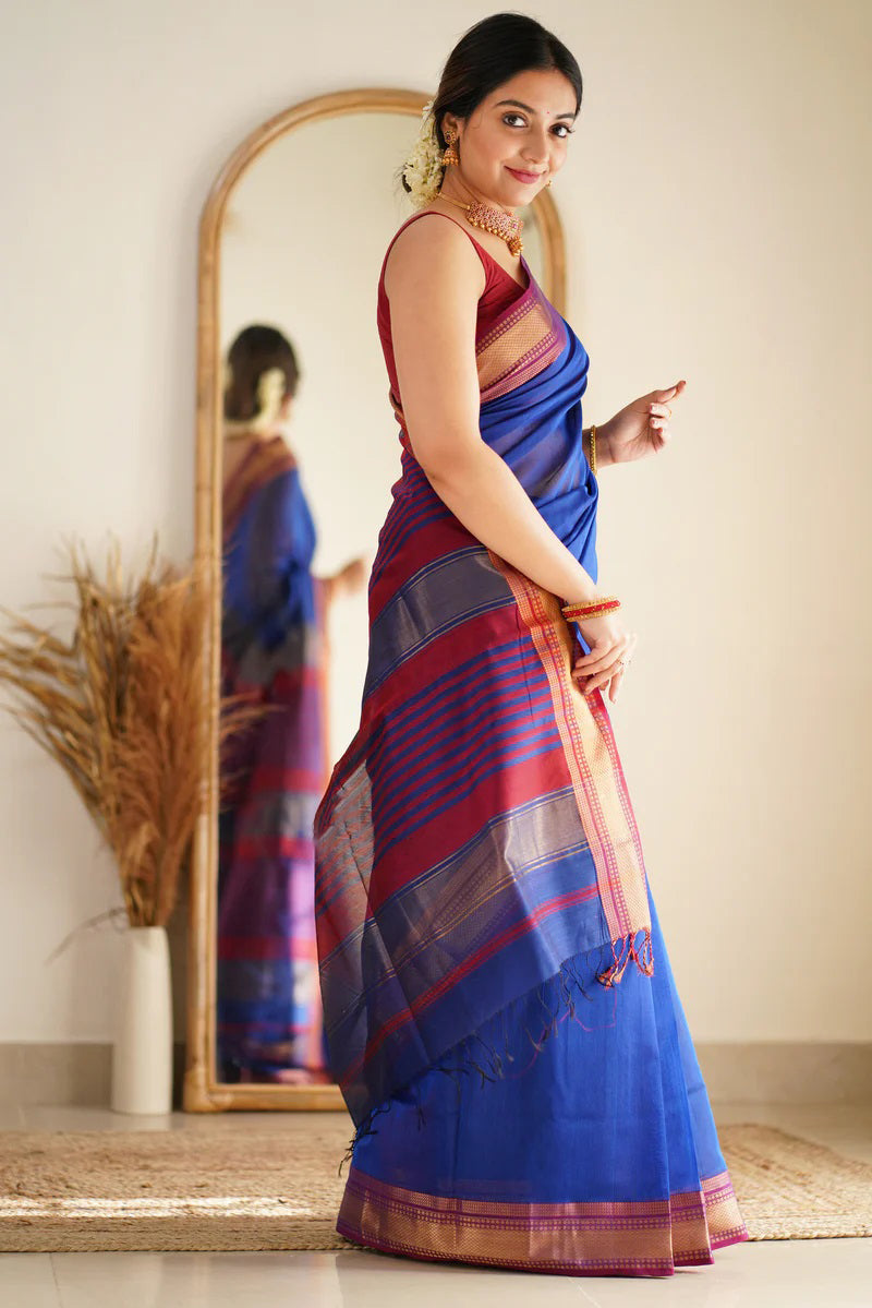 Persian Blue Maheshawari Cotton Silk Saree