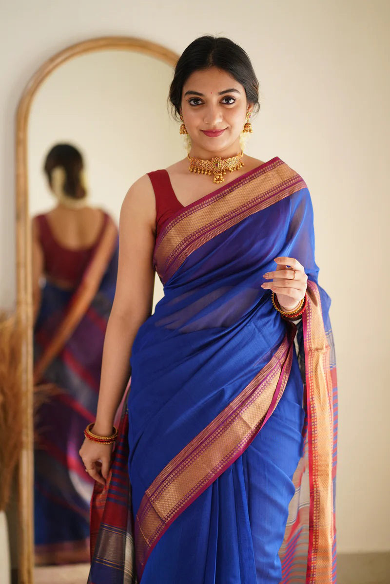 Persian Blue Maheshawari Cotton Silk Saree