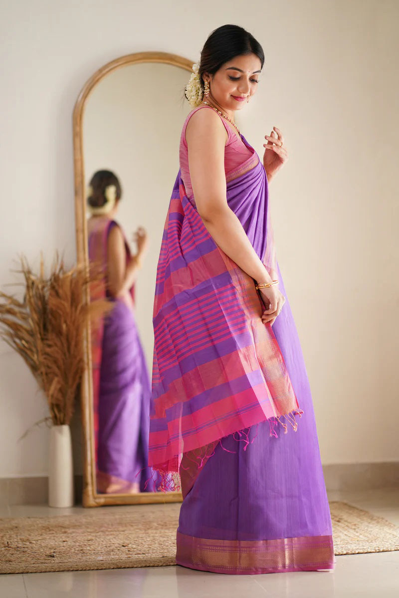 Deep Lavender Maheshawari Cotton Silk Saree