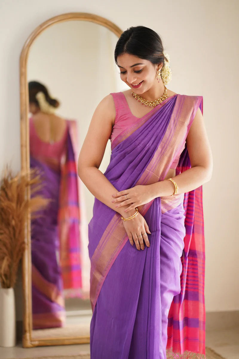 Deep Lavender Maheshawari Cotton Silk Saree