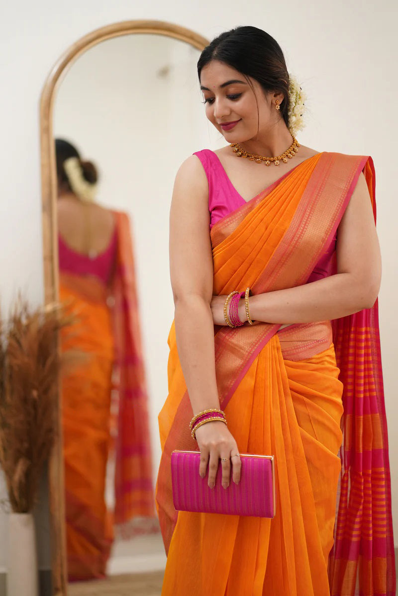 Fanta Orange Maheshawari Cotton Silk Saree