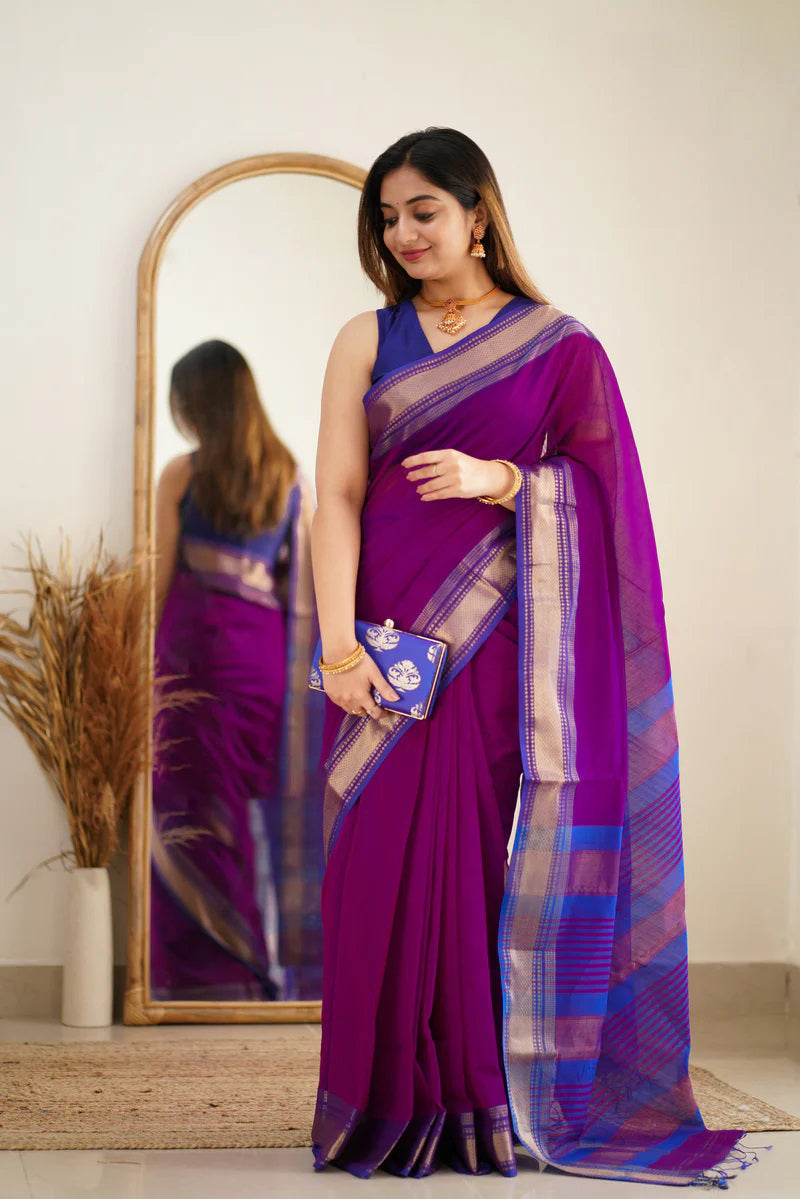 Rich Purple Maheshawari Cotton Silk Saree