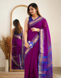 Rich Purple Maheshawari Cotton Silk Saree