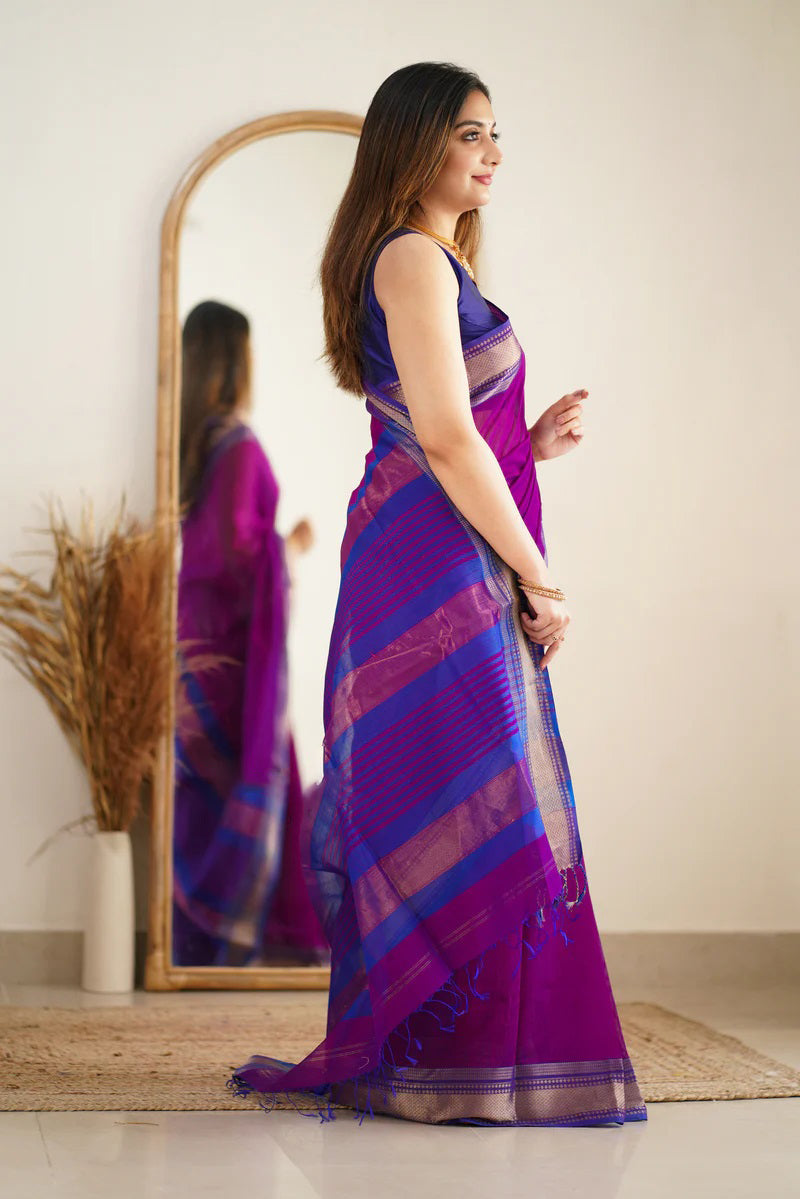 Rich Purple Maheshawari Cotton Silk Saree