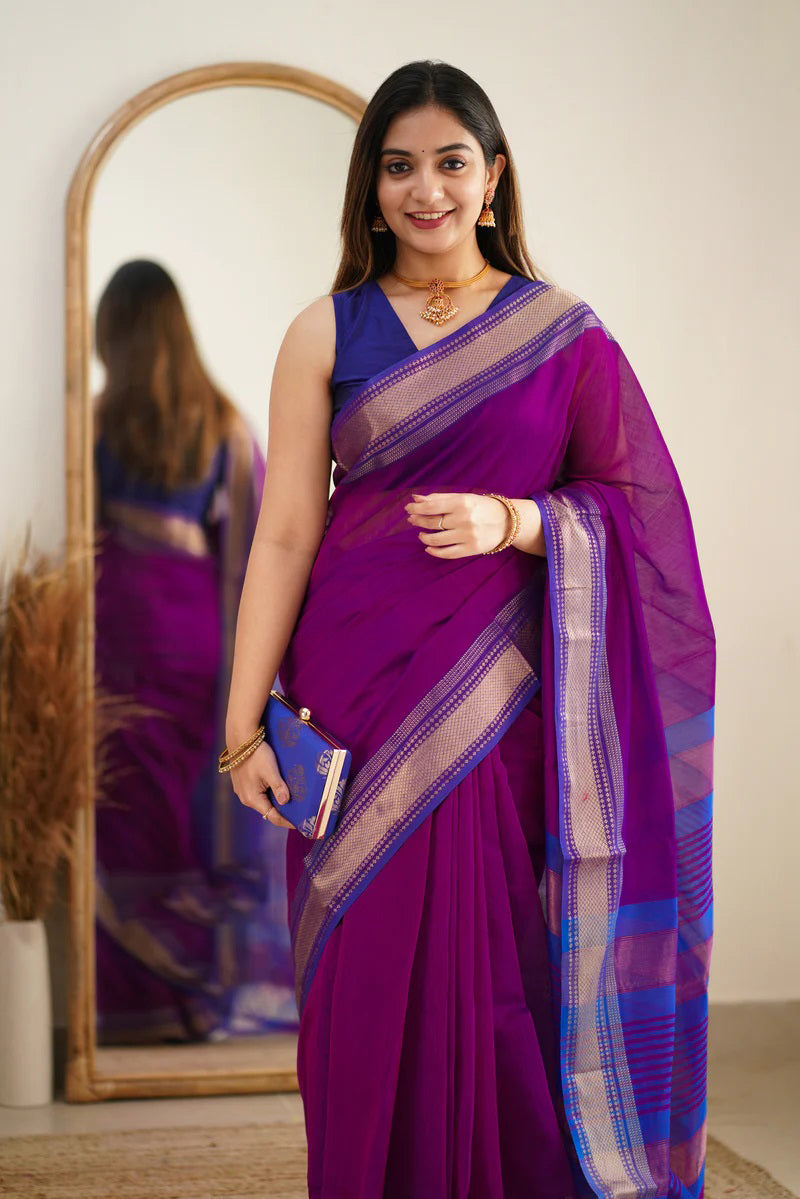 Rich Purple Maheshawari Cotton Silk Saree