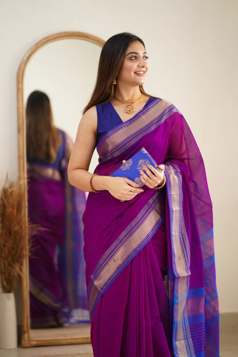 Rich Purple Maheshawari Cotton Silk Saree