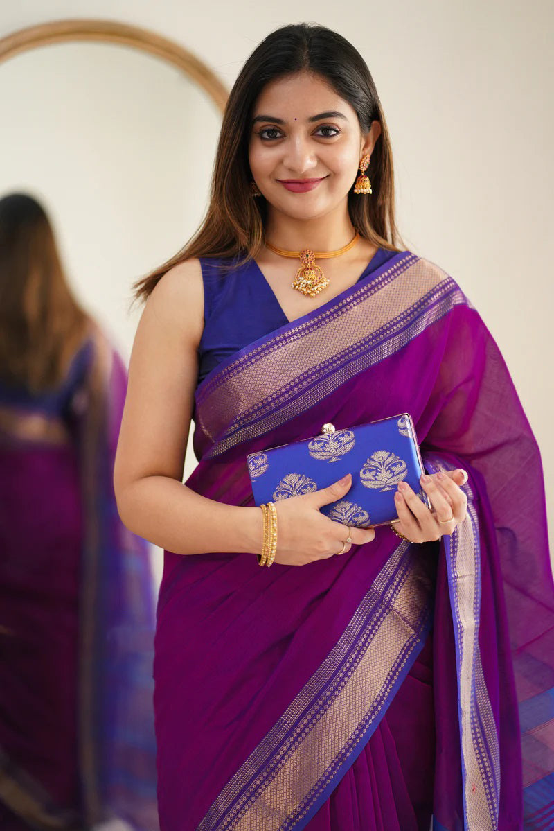 Rich Purple Maheshawari Cotton Silk Saree