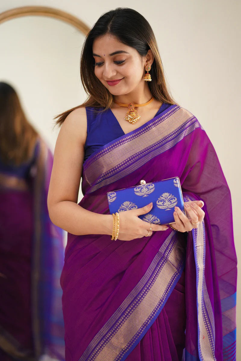 Rich Purple Maheshawari Cotton Silk Saree