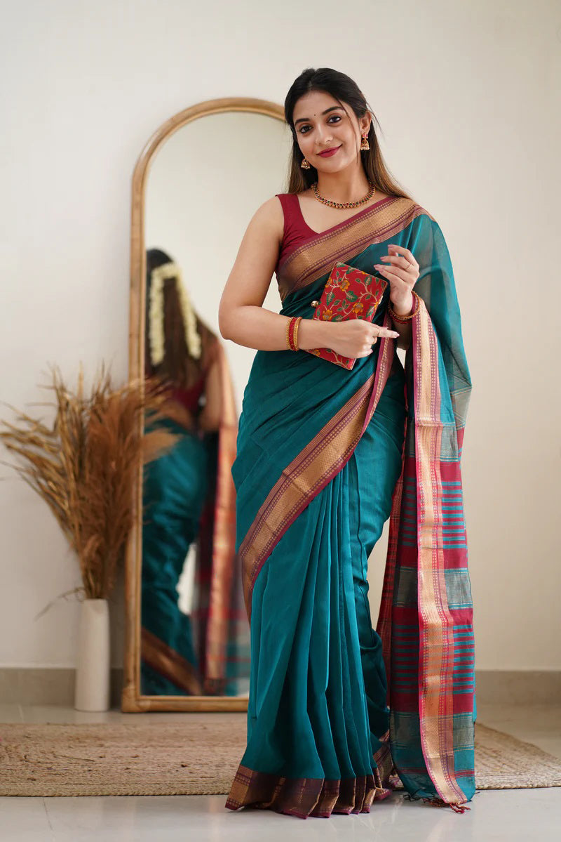 Aqua Deep Maheshawari Cotton Silk Saree