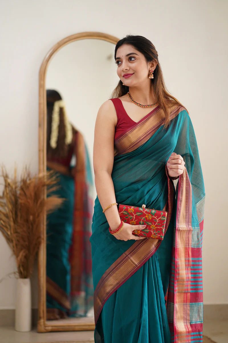 Aqua Deep Maheshawari Cotton Silk Saree