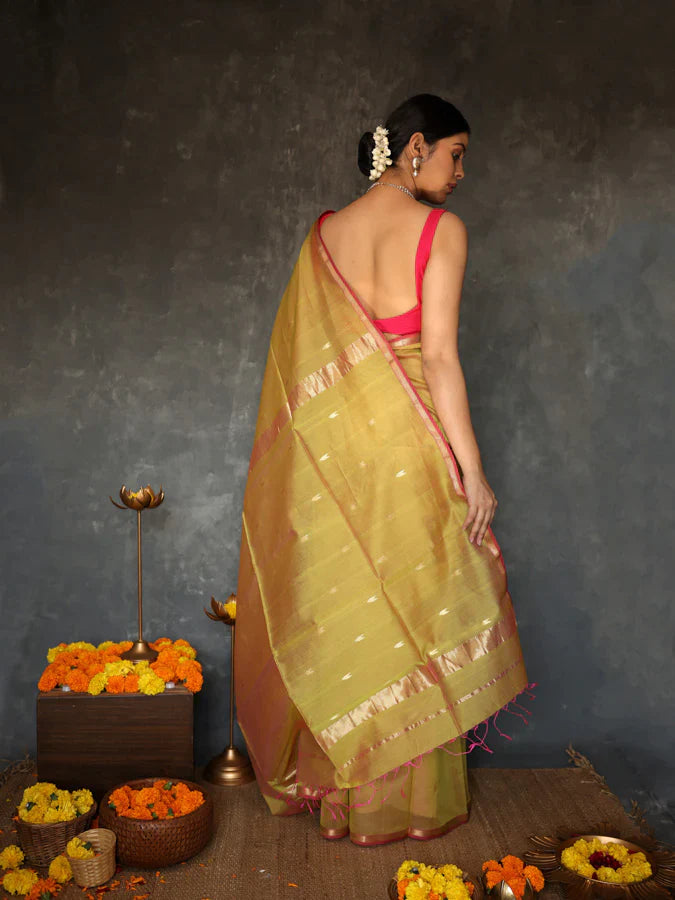 Luxor Mustard Maheshawari Cotton Silk Saree