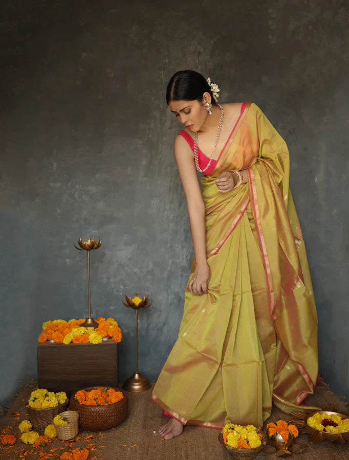 Luxor Mustard Maheshawari Cotton Silk Saree