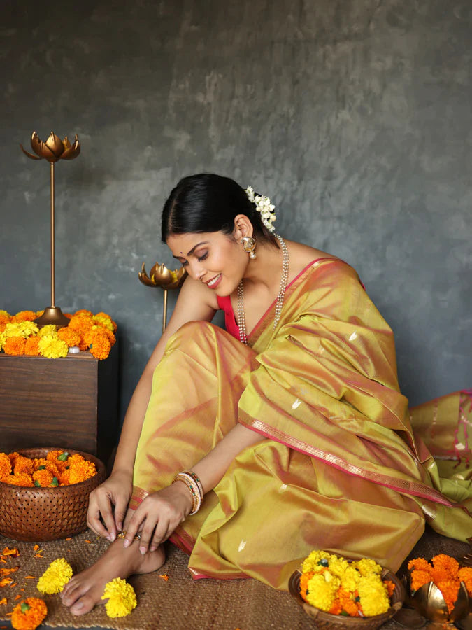 Luxor Mustard Maheshawari Cotton Silk Saree