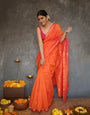 Sunset Orange Maheshawari Cotton Silk Saree