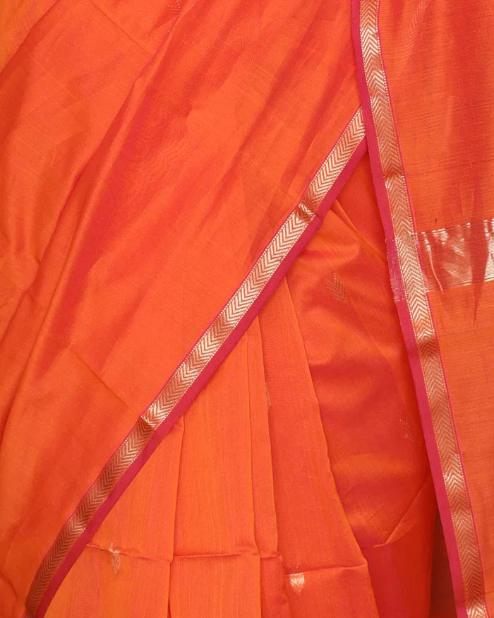 Sunset Orange Maheshawari Cotton Silk Saree