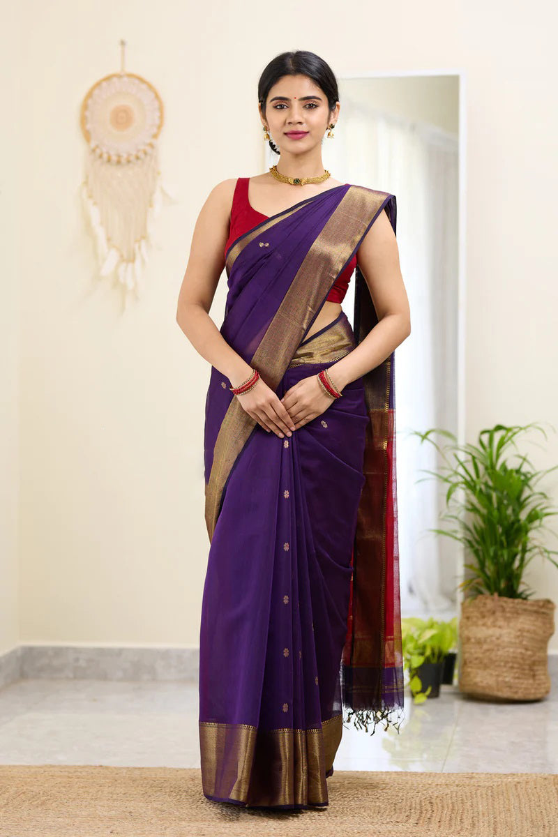 Honey Purple Maheshawari Cotton Silk Saree