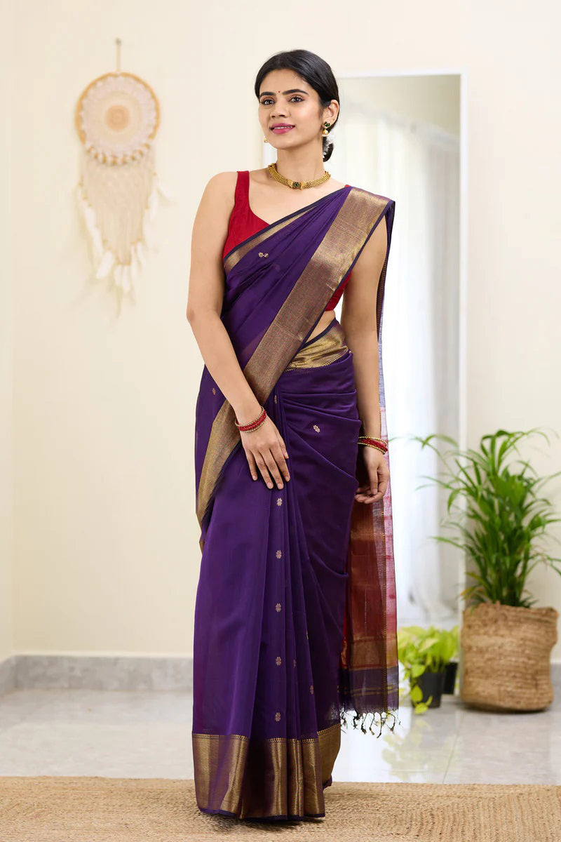 Honey Purple Maheshawari Cotton Silk Saree