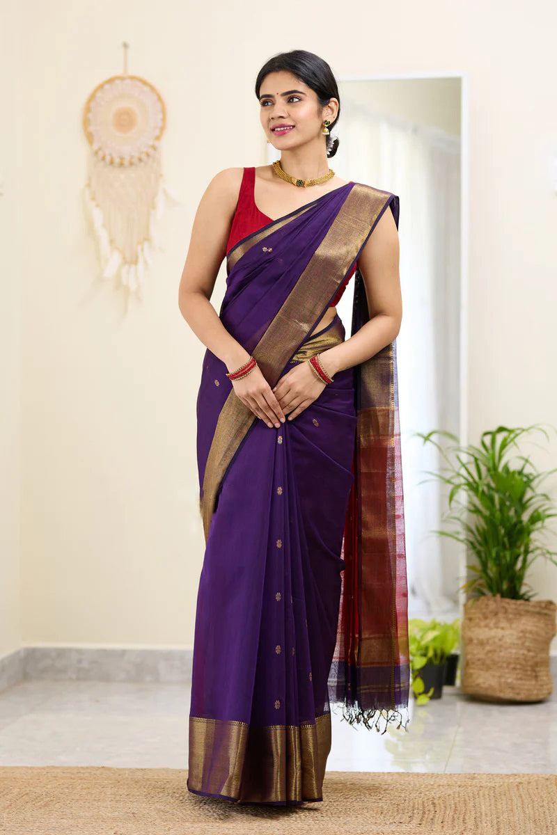 Honey Purple Maheshawari Cotton Silk Saree