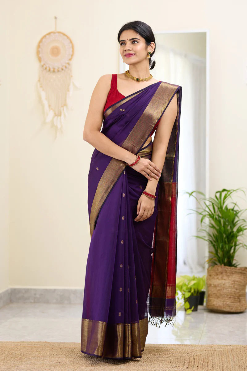 Honey Purple Maheshawari Cotton Silk Saree