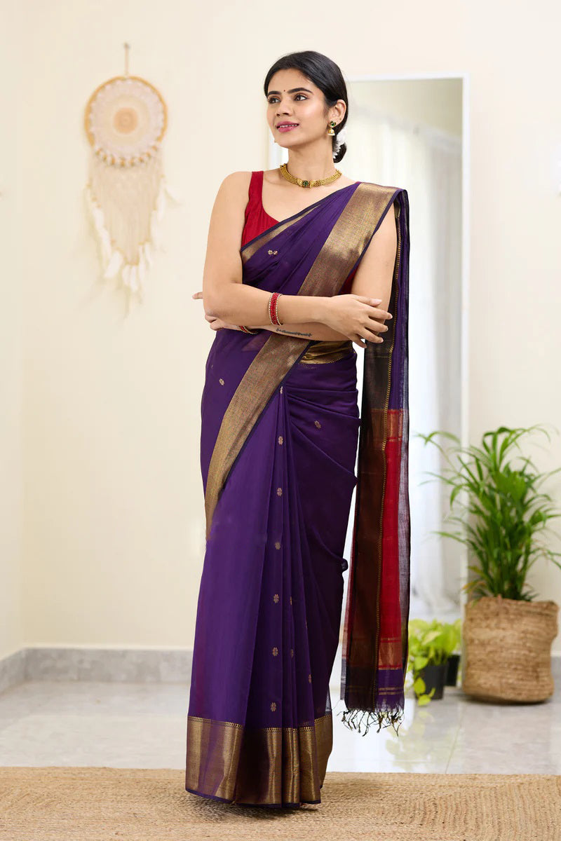 Honey Purple Maheshawari Cotton Silk Saree