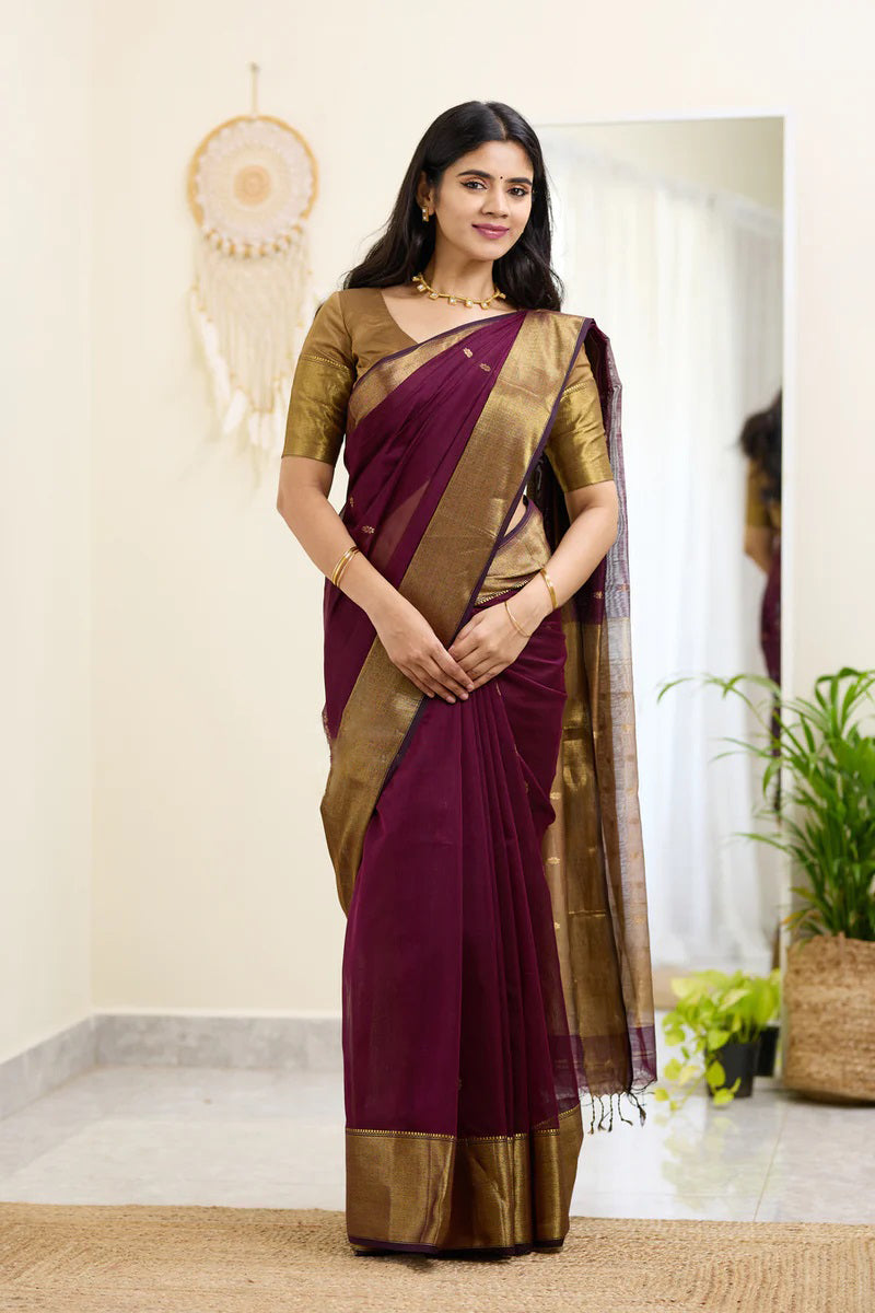 Cocoa Wine Maheshawari Cotton Silk Saree