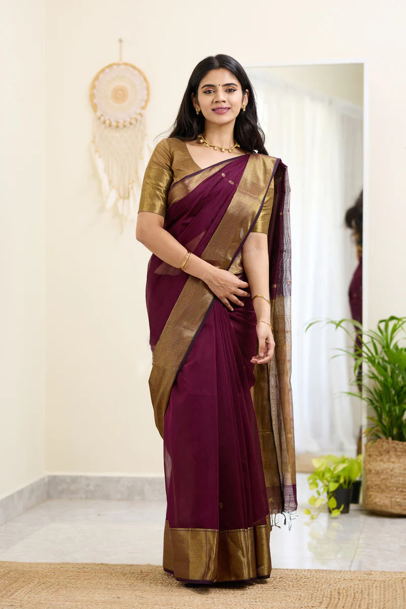 Cocoa Wine Maheshawari Cotton Silk Saree