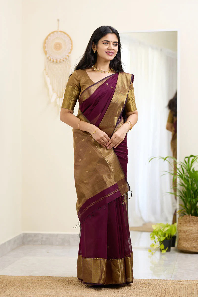 Cocoa Wine Maheshawari Cotton Silk Saree