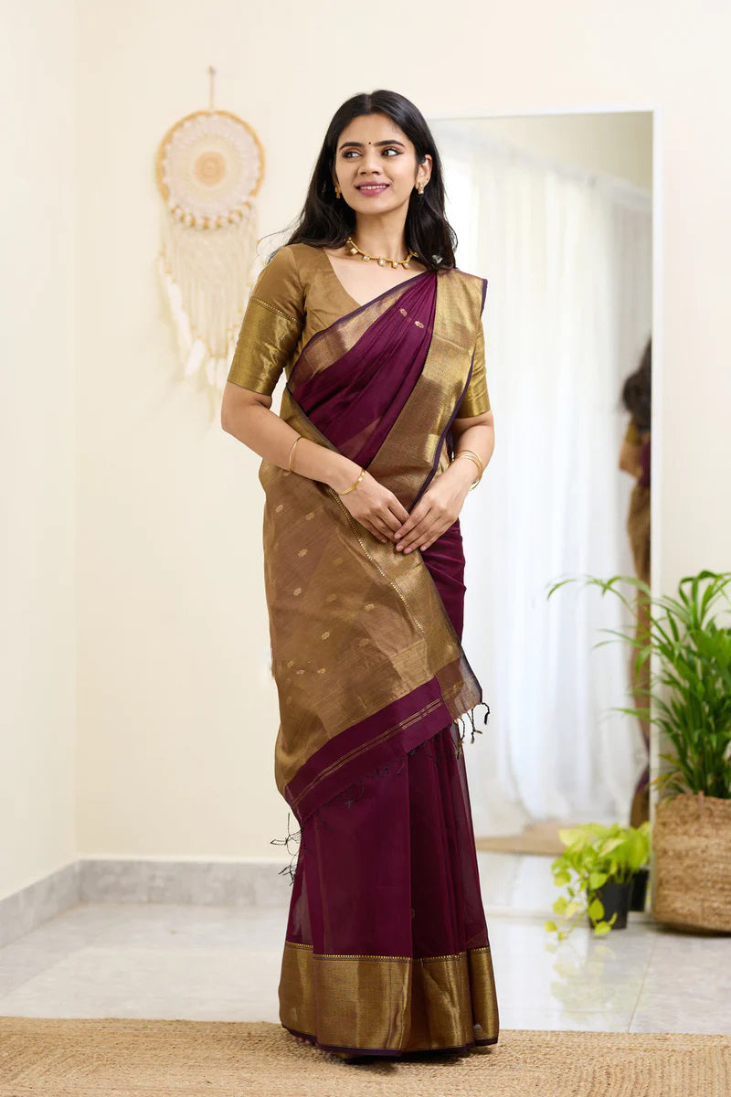 Cocoa Wine Maheshawari Cotton Silk Saree